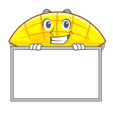 Maskot vektör illüstrasyon izole kurulu mango dilimleri ile sırıtarak