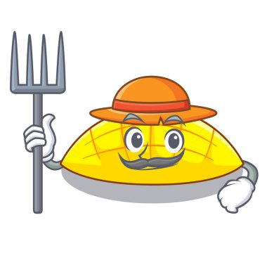 Maskot vektör illüstrasyon izole Çiftçi mango dilimleri