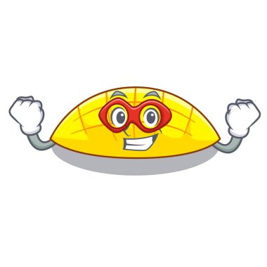 Süper kahraman mango dilimleri üzerinde çizgi film vektör çizim