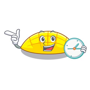 Saati ile mango dilimleri üzerinden vektör çizim karikatür