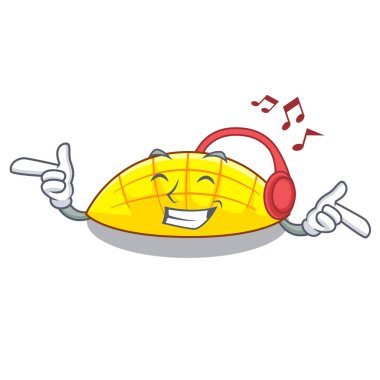 Dinleme müzik dilim mang caharacter şekli vektör çizim üzerinde