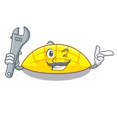 İle karikatür komik vektör esnaf üzerinde mekanik dilim mango