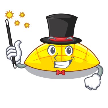 İle karikatür komik vektör esnaf üzerinde sihirbaz dilim mango