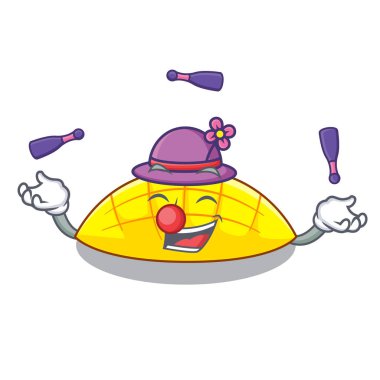 Dilim mango ile karikatür komik vektör esnaf üzerinde hokkabazlık