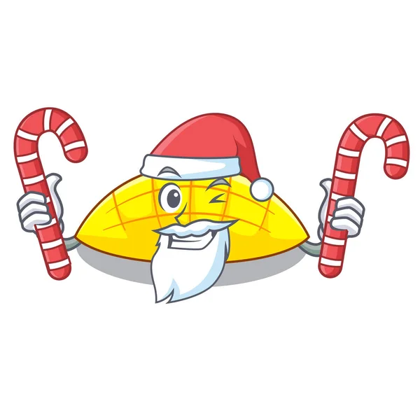 Santa Con Dulces Rebanadas Mango Con Dibujos Animados Divertido Vector — Vector de stock