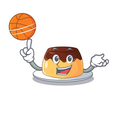 Basketbol lezzetli çikolatalı puding ile ile karikatür vektör çizim üzerinde