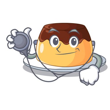 Doktor lezzetli çikolatalı puding ile karikatür vektör çizim üzerinde