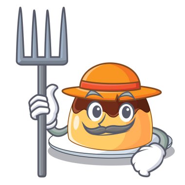 Çiftçi lezzetli çikolatalı puding ile karikatür vektör çizim üzerinde