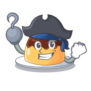 Korsan lezzetli çikolatalı puding ile karikatür vektör çizim üzerinde