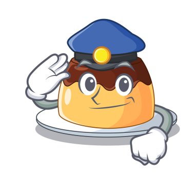 Polis lezzetli çikolatalı puding ile karikatür vektör çizim üzerinde