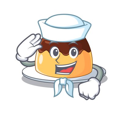 Denizci lezzetli çikolatalı puding ile karikatür vektör çizim üzerinde