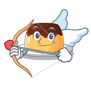 Aşk tanrısı lezzetli çikolatalı puding ile karikatür vektör çizim üzerinde