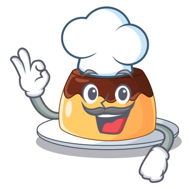 Şef çikolata mousse karakter vektör çizim içinde nane ile