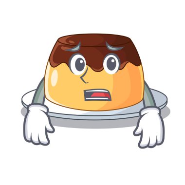 Karikatür komik vektör çizim üzerinde korkuyor karamelli çikolatalı puding