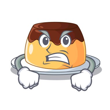 Karikatür komik vektör çizim üzerinde kızgın karamelli çikolatalı puding