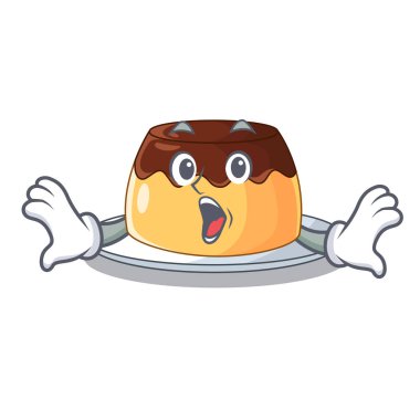 Karikatür komik vektör çizim üzerinde sürpriz karamelli çikolatalı puding