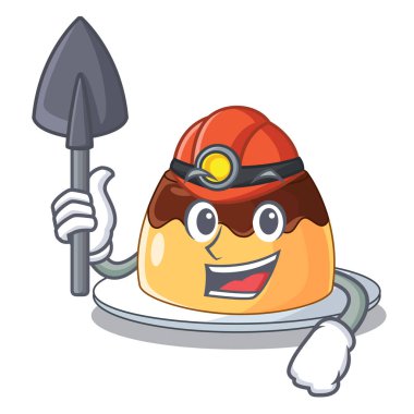 Madenci karamelli çikolatalı puding karikatür komik vektör çizim üzerinde