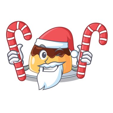 Santa ile şeker çikolata kahve puding maskot vektör illüstrasyon izole