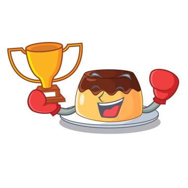 Maskot vektör illüstrasyon izole boks şampiyonu çikolata kahve puding