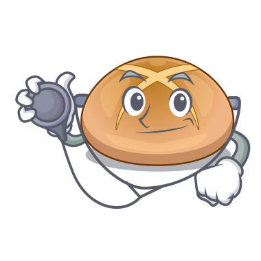 Doktor hot cross buns kesme karikatür illüstrasyon vektör