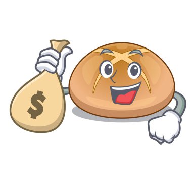 Para çantası ile sıcak buns kesme çizgi film vektör çizim üzerinde çapraz