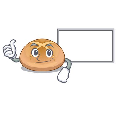 Başparmak yukarıya kurulu sıcak cross buns üzerinde kesme çizgi film vektör çizim ile