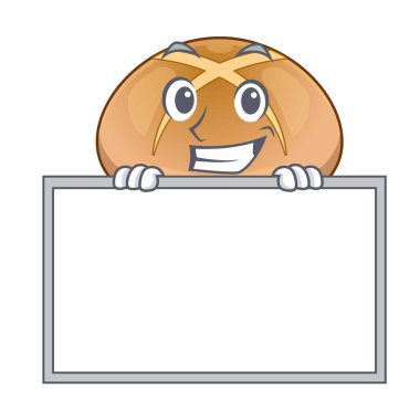 Yönetim Kurulu sıcak cross buns üzerinde kesme çizgi film vektör çizim ile sırıtarak