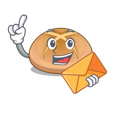 Zarf ile sıcak cross buns karakter ev yapımı vektör çizim