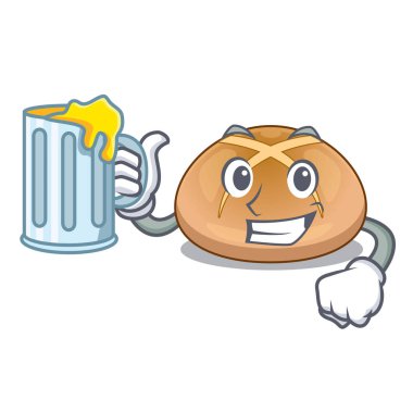 Vektör çizim cross buns geleneksel ile suyu karikatür ile sıcak