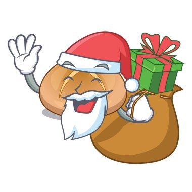Noel Baba hediye sıcak cross buns maskot vektör illustrasi üzerinde izole ile