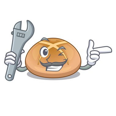 Mekanik hot cross buns maskot vektör illustrasi üzerinde izole