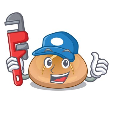 Tesisatçı hot cross buns maskot vektör illustrasi üzerinde izole