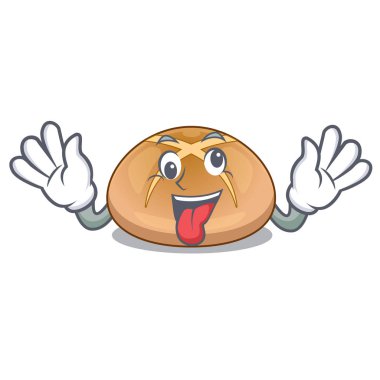 Deli sıcak cross buns maskot vektör illustrasi üzerinde izole