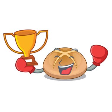 Boks kazanan hot cross buns maskot vektör illustrasi üzerinde izole