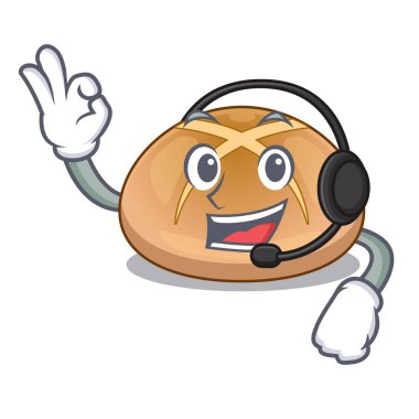 Çapraz buns maskot vektör illustrasi üzerinde izole kulaklık ile sıcak