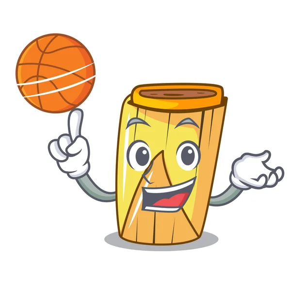 Verpakt Met Basketbal Zelfgemaakte Tamales Geïsoleerd Mascotte Vectorillustratie — Stockvector