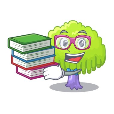 Öğrenci kitap söğüt ağacı dalı için çerçeve karikatür vektör çizim ile