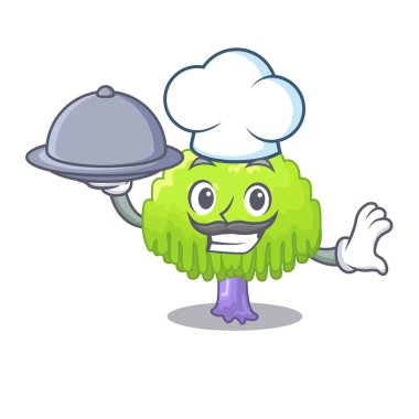 Şef ile gıda yeşil ağaç söğüt üzerinde karakter vektör illustrstion