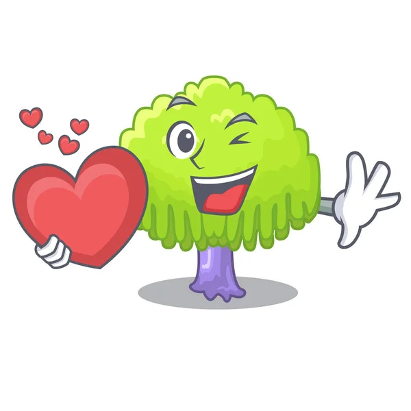 Kalp Yeşil Ağaç Willow Ile Karakter Vektör Illustrstion — Stok Vektör
