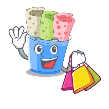 Karamel karakter vektör çizim ile alışveriş dondurma rulo