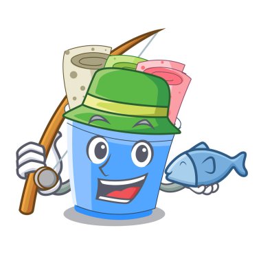 Balık tutma dondurma bardak karikatür vektör çizim rulo