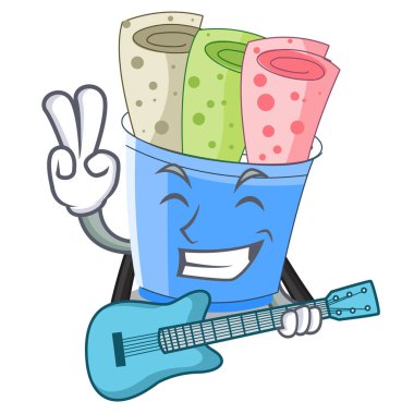 Gitar ile dondurma bardak karikatür vektör çizim rulo.