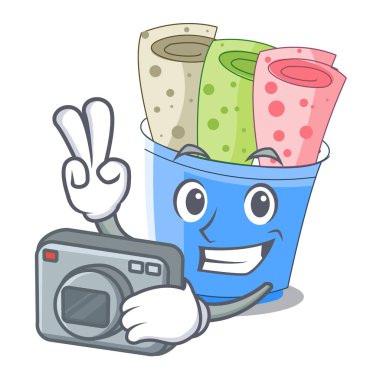 Fotoğrafçı dondurma bardak karikatür vektör çizim rulo