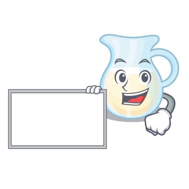 Bir çizgi film vektör çizim ile Yönetim Kurulu doğal süt sürahi