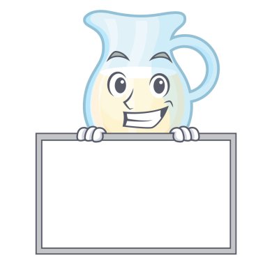 Bir çizgi film vektör çizim kurulu doğal süt sürahi ile sırıtarak