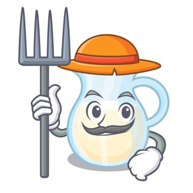 Çiftçi doğal süt sürahi bir karikatür vektör çizim içinde