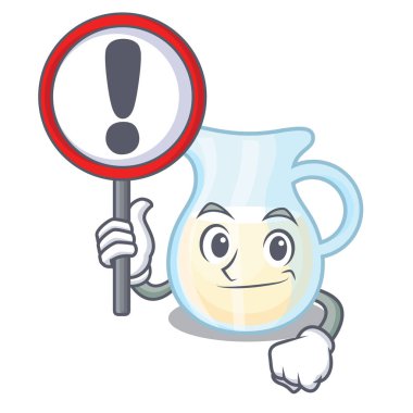 Bir çizgi film vektör çizim ile işaret doğal süt sürahi