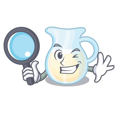 Maskot vektör illurstartion üzerinde izole süt Dedektif sürahi