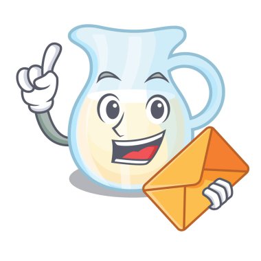 Zarf maskot vektör illurstartion üzerinde izole süt sürahi ile