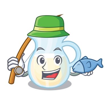 Balık tutma süt kabı tamamen karakter vektör çizim ile dolu